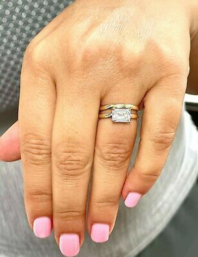 Pre-owned Knr Gia Certified 14k Solid Yellow Gold Emerald Cut Diamond Engagement Ring 1.50ct In White