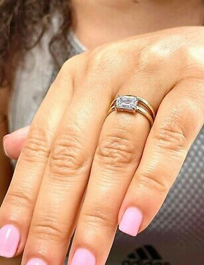 Pre-owned Knr Gia Certified 14k Solid Yellow Gold Emerald Cut Diamond Engagement Ring 1.50ct In White