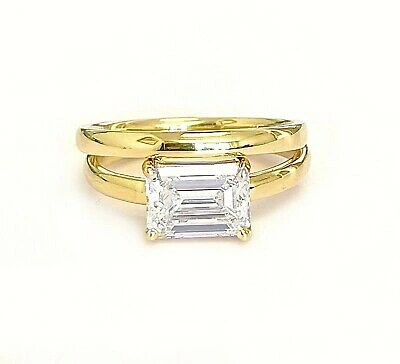Pre-owned Knr Gia Certified 14k Solid Yellow Gold Emerald Cut Diamond Engagement Ring 1.50ct In White