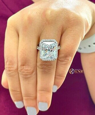 CHARLES & COLVARD Pre-owned 14k White Gold Radiant Moissanite N Natural Round Diamond Engagement Ring 10.70