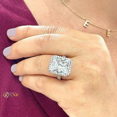 Pre-owned Charles & Colvard 14k White Gold Radiant Moissanite N Natural Round Diamond Engagement Ring 10.70
