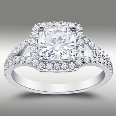 Pre-owned Arista Jewels 1.90 Ct Cushion Cut Forever Moissanite Halo Engagement Ring 14k Solid White Gold