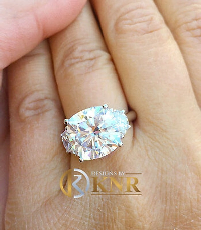 Pre-owned Charles & Colvard Platinum Cushion Forever One Moissanite And Moon Diamond Engagement Ring 5.80ct In White