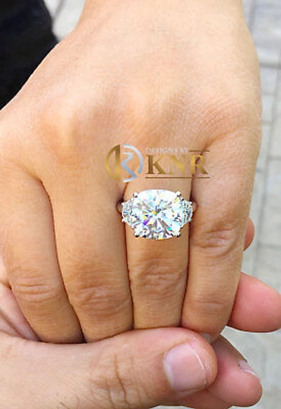 Pre-owned Charles & Colvard Platinum Cushion Forever One Moissanite And Moon Diamond Engagement Ring 5.80ct In White