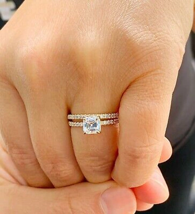Pre-owned Knr Gia Certified 14k Solid Yellow Gold Asscher Cut Diamond Engagement Ring 1.50ctw In White