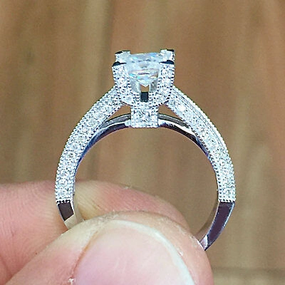 Pre-owned Knr 14k White Gold Princess Cut Diamond Engagement Ring Deco Prong Bridal 1.50ctw