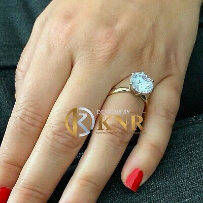Pre-owned Charles & Colvard 14k Yellow Gold Round Forever One Moissanite Engagement Ring Solitaire 4.00