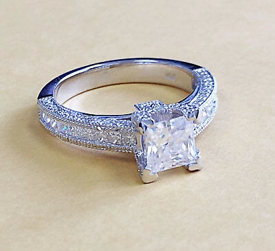 Pre-owned Knr 14k White Gold Princess Cut Diamond Engagement Ring Deco Prong Bridal 1.50ctw