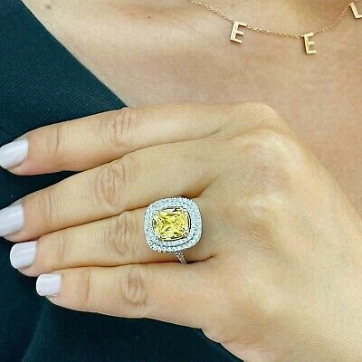 Pre-owned Knr 14k Yellow Gold Cushion Fancy Yellow And Natural Diamonds Engagement Ring 4.50