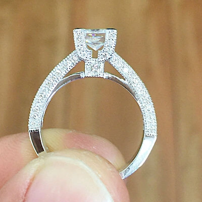 Pre-owned Knr 14k White Gold Princess Cut Diamond Engagement Ring Deco Prong Bridal 1.50ctw