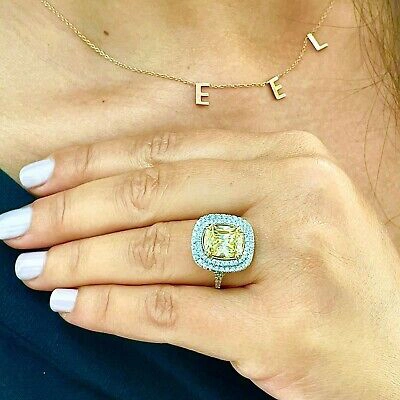 Pre-owned Knr 14k Yellow Gold Cushion Fancy Yellow And Natural Diamonds Engagement Ring 4.50