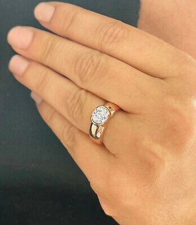 Pre-owned Gia Certified 14k Solid Rose Gold Round Cut Diamond Engagement Ring Bezel 1.20ct In White