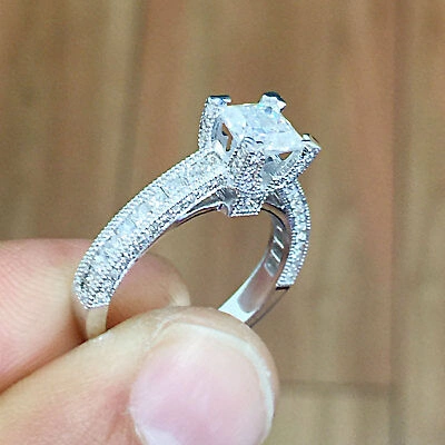 Pre-owned Knr 14k White Gold Princess Cut Diamond Engagement Ring Deco Prong Bridal 1.50ctw