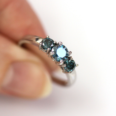 Pre-owned Jewelry By Arsa 1 Ctw Natural Blue Diamond Solid 14k White Gold Three Stone Engagement Ring 6 Mm In Fancy Color