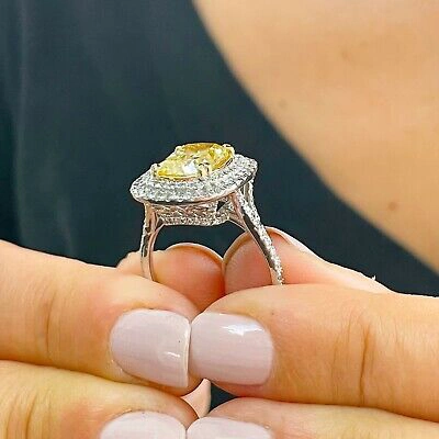 Pre-owned Knr 14k Yellow Gold Cushion Fancy Yellow And Natural Diamonds Engagement Ring 4.50