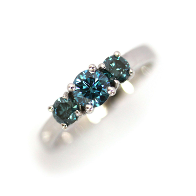 Pre-owned Jewelry By Arsa 1 Ctw Natural Blue Diamond Solid 14k White Gold Three Stone Engagement Ring 6 Mm In Fancy Color