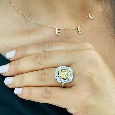 Pre-owned Knr 14k Yellow Gold Cushion Fancy Yellow And Natural Diamonds Engagement Ring 4.50