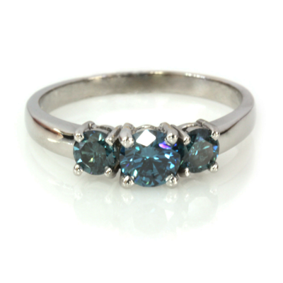 Pre-owned Jewelry By Arsa 1 Ctw Natural Blue Diamond Solid 14k White Gold Three Stone Engagement Ring 6 Mm In Fancy Color