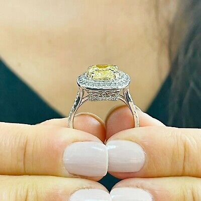 Pre-owned Knr 14k Yellow Gold Cushion Fancy Yellow And Natural Diamonds Engagement Ring 4.50