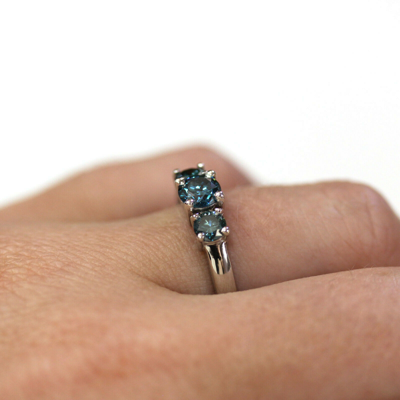 Pre-owned Jewelry By Arsa 1 Ctw Natural Blue Diamond Solid 14k White Gold Three Stone Engagement Ring 6 Mm In Fancy Color
