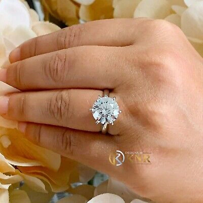 Pre-owned Charles & Colvard 14k Solid White Gold Round Forever One Moissanite Engagement Ring Solitaire 5.00