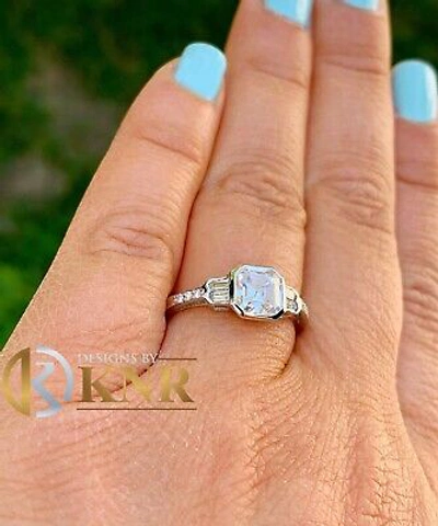 Pre-owned Charles & Colvard 14k White Gold Asscher Forever One Moissanite And Diamond Engagement Ring 1.30ct