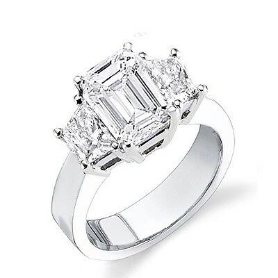 Pre-owned King Of Jewelry 1.88 Ct 3-stone Emerald Cut & Trapezoid Diamond Engagement Ring 14k White Gold In J