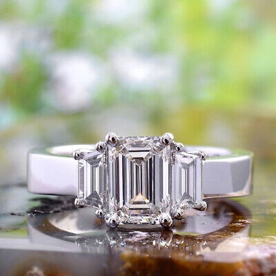 Pre-owned King Of Jewelry 1.88 Ct 3-stone Emerald Cut & Trapezoid Diamond Engagement Ring 14k White Gold In J