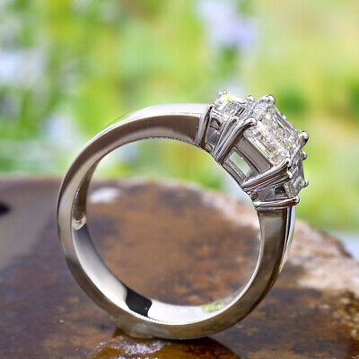 Pre-owned King Of Jewelry 1.88 Ct 3-stone Emerald Cut & Trapezoid Diamond Engagement Ring 14k White Gold In J