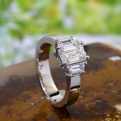 Pre-owned King Of Jewelry 1.88 Ct 3-stone Emerald Cut & Trapezoid Diamond Engagement Ring 14k White Gold In J