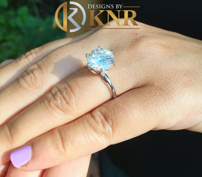 Pre-owned Knr Inc 14k White Gold 5.00 Carat Moissanite Solitaire Ring Six Prong Propose Promise