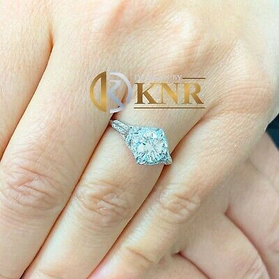 Pre-owned Charles & Colvard 14k White Gold Round Forever One Moissanite And Diamond Engagement Ring 1.70ct