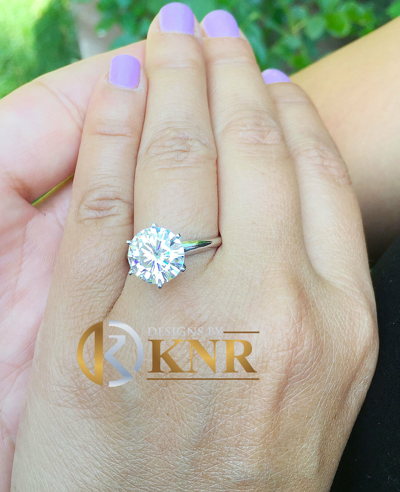 Pre-owned Knr Inc 14k White Gold 5.00 Carat Moissanite Solitaire Ring Six Prong Propose Promise