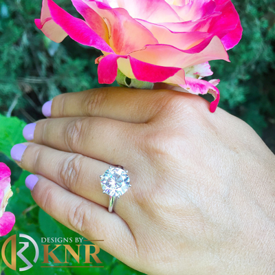 Pre-owned Knr Inc 14k White Gold 5.00 Carat Moissanite Solitaire Ring Six Prong Propose Promise