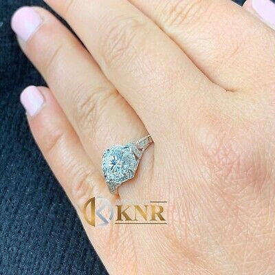 Pre-owned Charles & Colvard 14k White Gold Round Forever One Moissanite And Diamond Engagement Ring 1.70ct