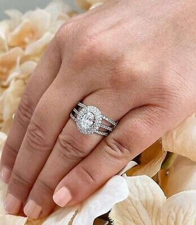 Pre-owned Gia Certified 14k Solid White Gold Oval Cut Diamond Engagement Ring Halo 2.30ct