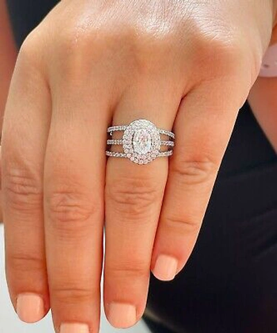Pre-owned Gia Certified 14k Solid White Gold Oval Cut Diamond Engagement Ring Halo 2.30ct