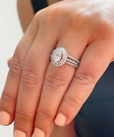 Pre-owned Gia Certified 14k Solid White Gold Oval Cut Diamond Engagement Ring Halo 2.30ct