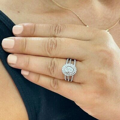 Pre-owned Gia Certified 14k Solid White Gold Oval Cut Diamond Engagement Ring Halo 2.30ct