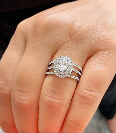 Pre-owned Gia Certified 14k Solid White Gold Oval Cut Diamond Engagement Ring Halo 2.30ct