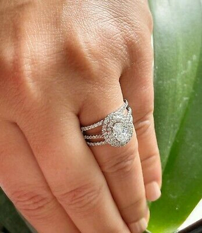 Pre-owned Gia Certified 14k Solid White Gold Oval Cut Diamond Engagement Ring Halo 2.30ct