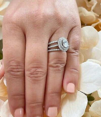 Pre-owned Gia Certified 14k Solid White Gold Oval Cut Diamond Engagement Ring Halo 2.30ct