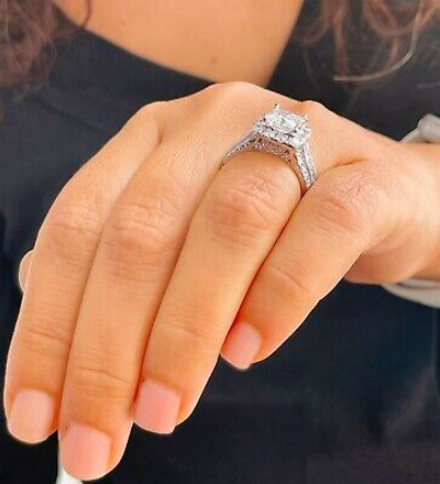 Pre-owned Knr 14k White Gold Princess Cut And Round Cut Natural Diamond Engagement Ring 3.00ct