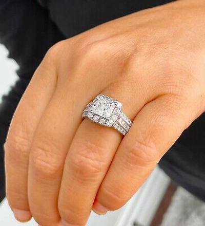 Pre-owned Knr 14k White Gold Princess Cut And Round Cut Natural Diamond Engagement Ring 3.00ct