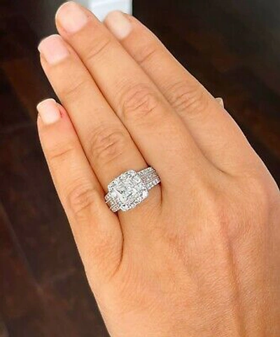 Pre-owned Knr 14k White Gold Princess Cut And Round Cut Natural Diamond Engagement Ring 3.00ct