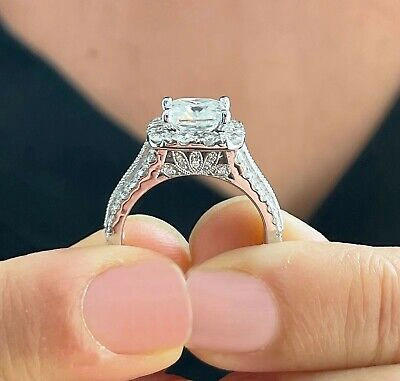 Pre-owned Knr 14k White Gold Princess Cut And Round Cut Natural Diamond Engagement Ring 3.00ct