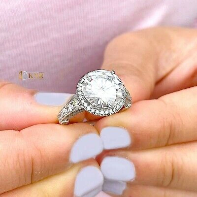 Pre-owned Knr Inc 14k White Gold Round Moissanite And Natural Diamonds Engagement Ring 6.50ctw