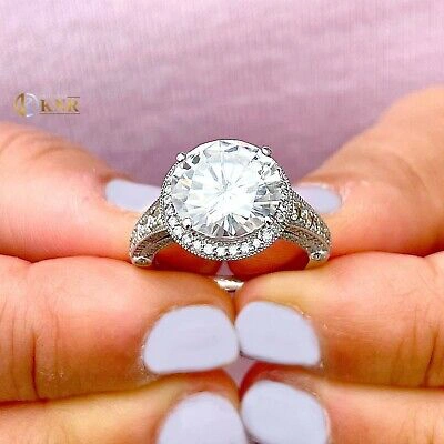 Pre-owned Knr Inc 14k White Gold Round Moissanite And Natural Diamonds Engagement Ring 6.50ctw