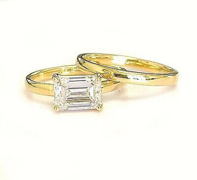 Pre-owned Knr Gia Certified 14k Solid Yellow Gold Emerald Cut Diamond Engagement Ring 2.00ct In White