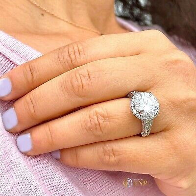 Pre-owned Knr Inc 14k White Gold Round Moissanite And Natural Diamonds Engagement Ring 6.50ctw